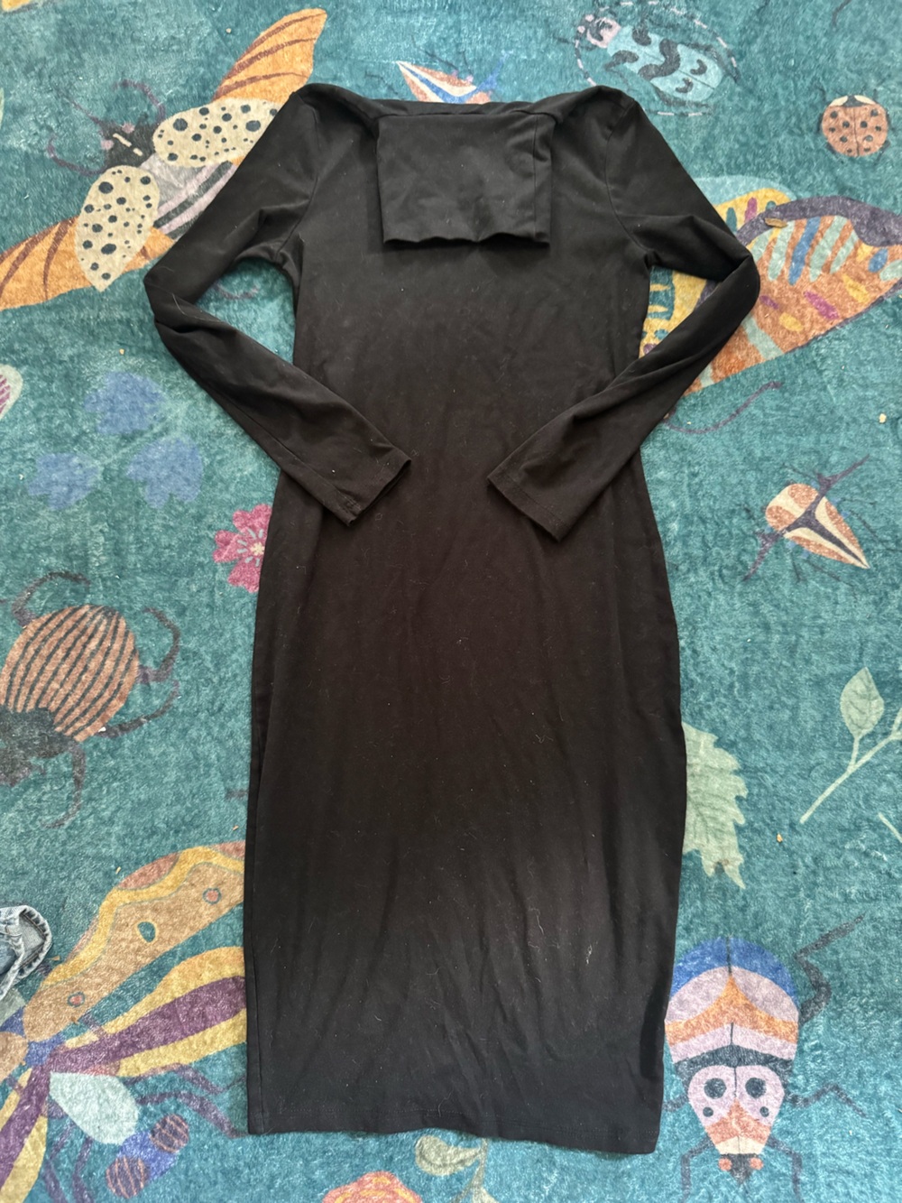SHEIN Black Long Sleeve Turtleneck Bodycon Maxi Dress L Stretch Cotton VGUC